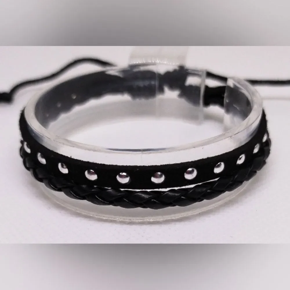Men's bracelet leather layered black new‎ e79